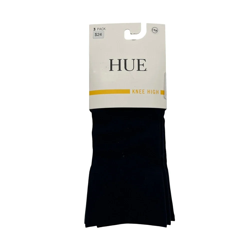 HUE Socks Womens 2 Plus Navy Soft Opaque Knee High 3 Pack Hosiery Comfort Top